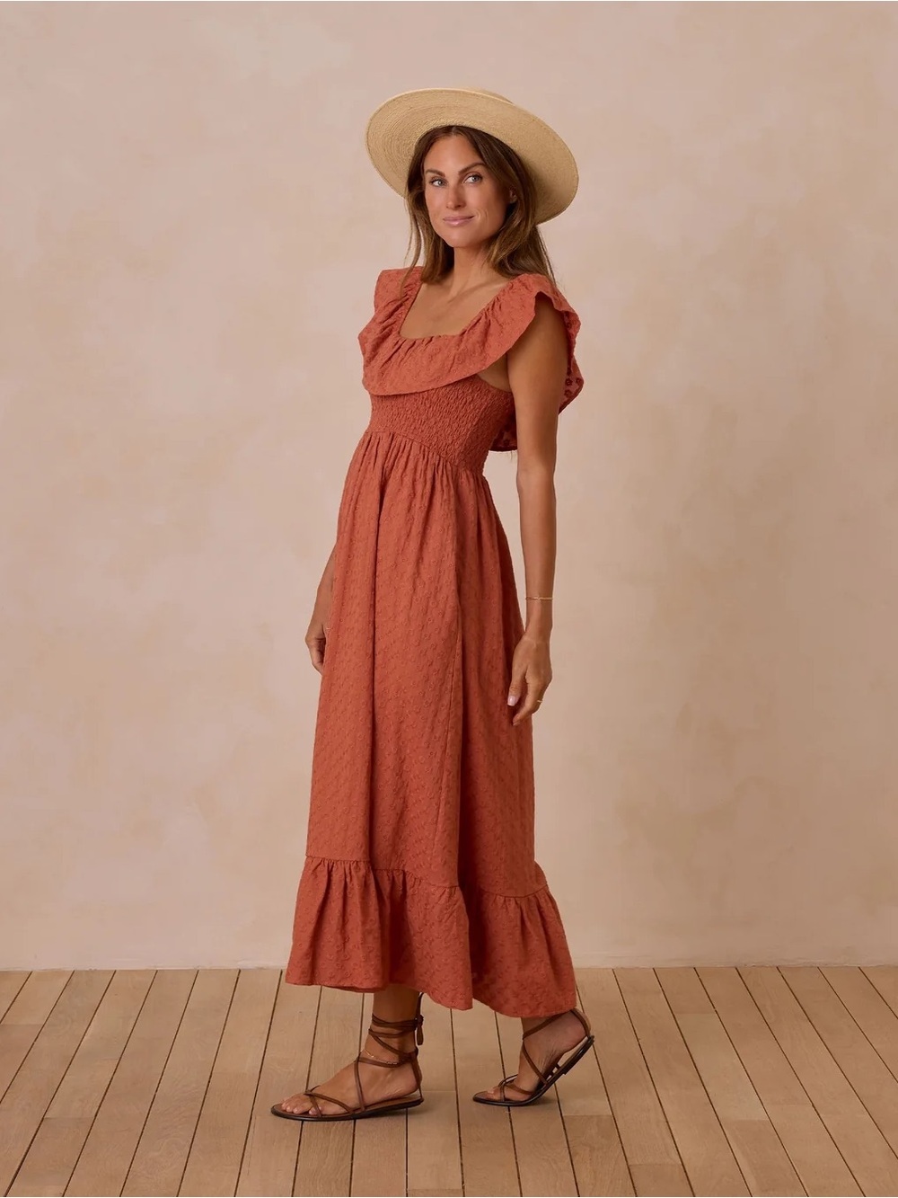 Rylee + Cru Gia Women’s Cotton Floral Burnt Orange Dress S